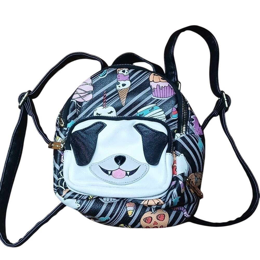 Betsey Johnson Mini Backpack Womens OS Black Halloween Vampire Dog Spooky Treats